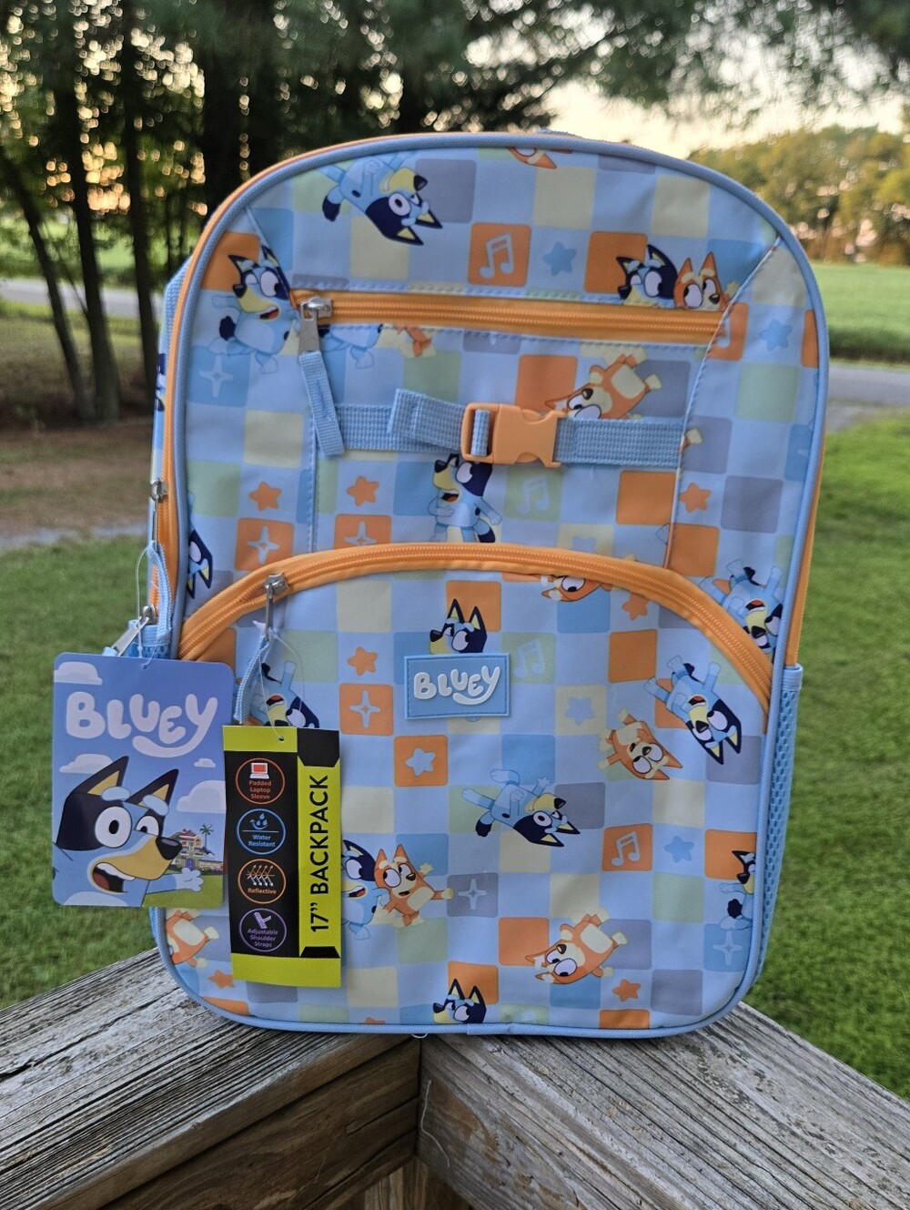 Kids Bluey Backpack in Light Blue & Orange - Character Print